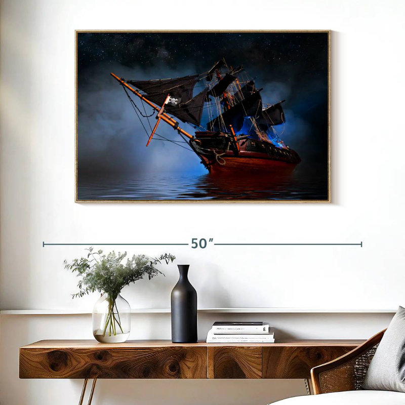 Bateau pirate, Cadre flottant en bois naturel, 40 po x 27 po