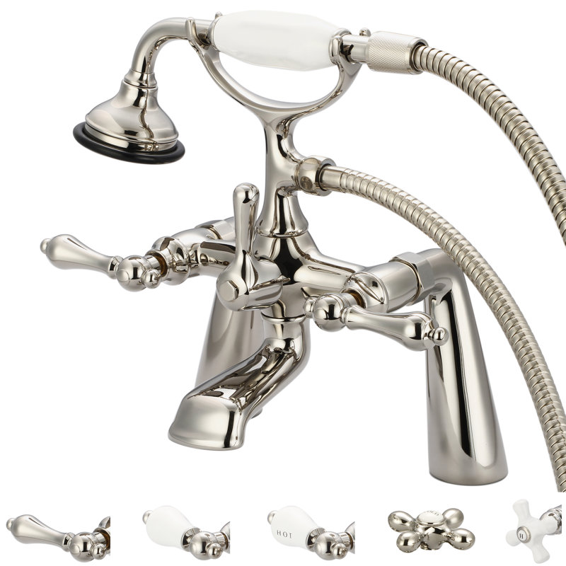 Stonington 3 Handle Deck Clawfoot Tub Faucet, Lever Handles, Polished Nickel