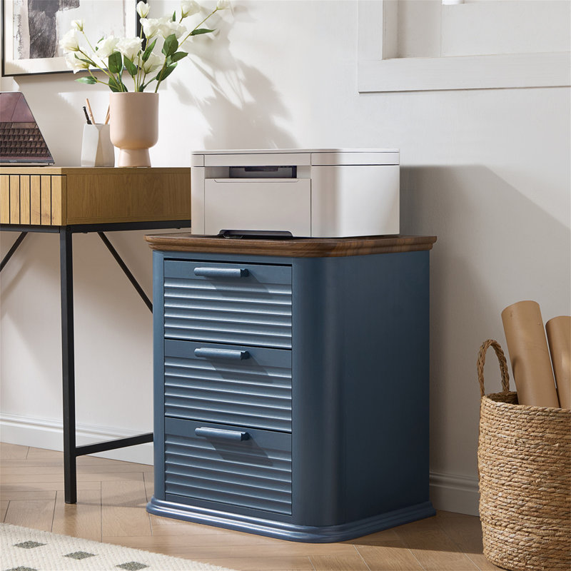 Grande table de chevet d'angle 22 po à 3 tiroirs avec station de charge, Bleu