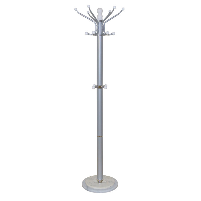 Martell Genuine Marble Freestanding 6 - Hook Coat Rack, Silver/White