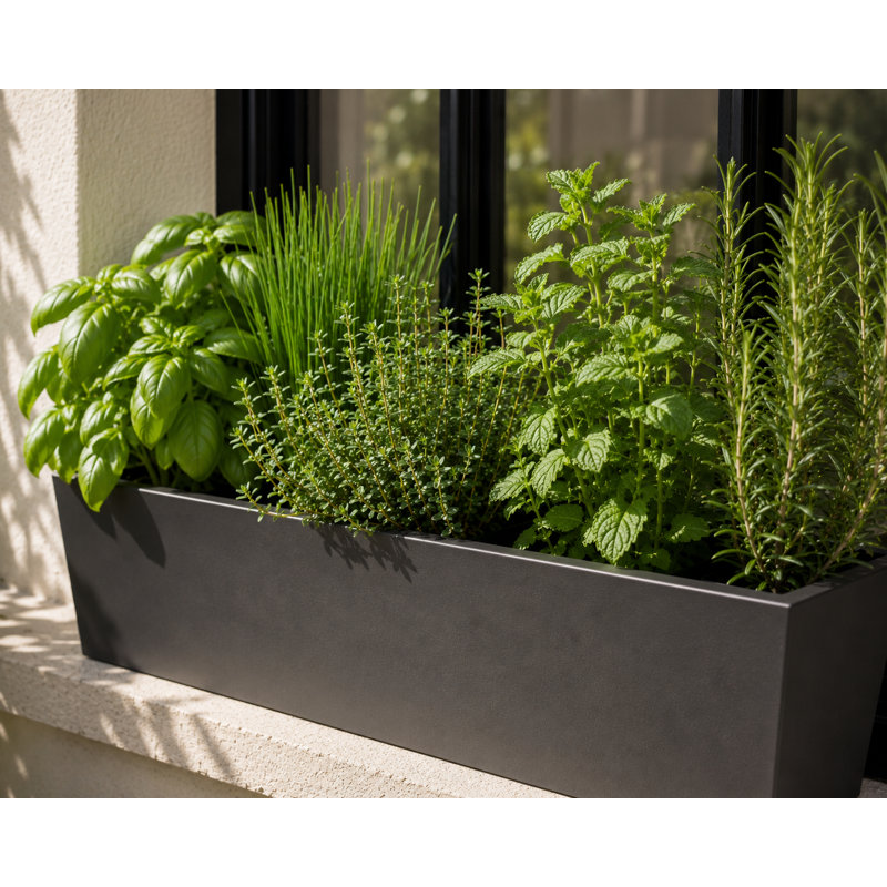 Isla Trough Planter Pot, Concrete Effect Pot, Indoor and Outdoor Large Plant Pot with Drainage Hole, 40cm H x 25cm W x 79cm D