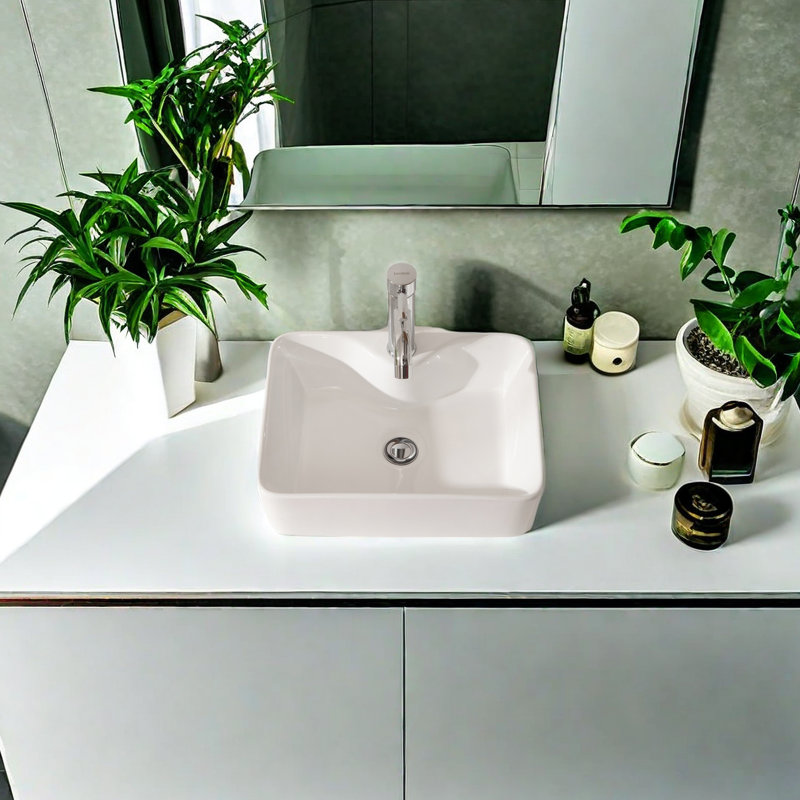 19" White Ceramic Rectangular Vessel Bathroom Sink