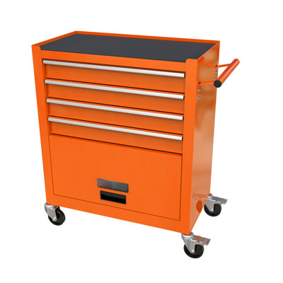 Chariot à outils 4 tiroirs en orange - Structure en acier robuste et tiroir coulissant pour le garage à 4 roues avec outils de gestion, d'organisation et de manipulation