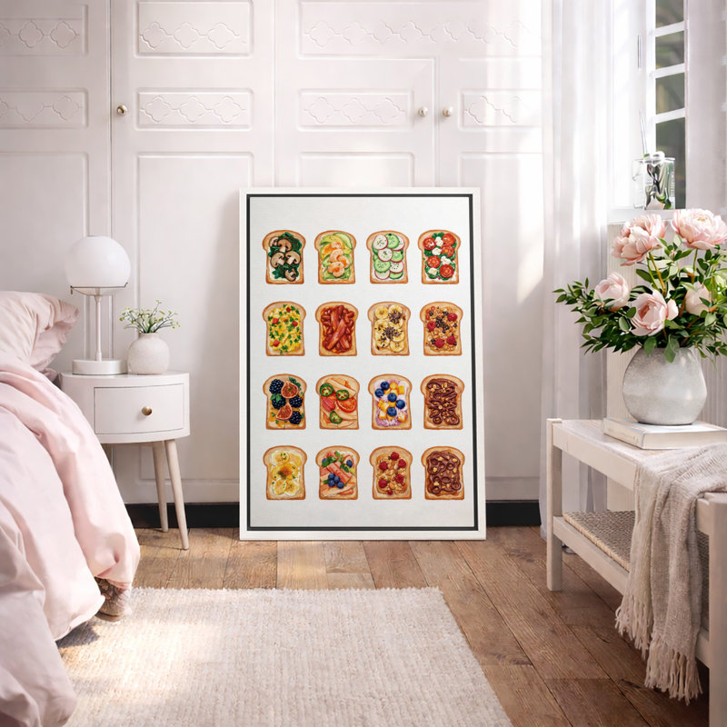 Assortiment de toast, illustration de nourriture, images de cuisine, impression sur toile encadrée, Cadre blanc