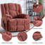 Fauteuil inclinable électrique à double moteur avec massage chauffant, positions infinies, supportant jusqu'à 159 kg (350 lb), télécommande électrique, confort mi-ferme et robuste, rouge.