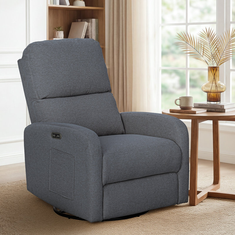Dakota 30"W 3-in-1 Power Recliner Swivel Glider with USB & Type-C Ports and Side Pocket, Gray