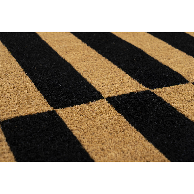 Alternating Black and Natural Coir Outdoor Doormat 24" x 36"