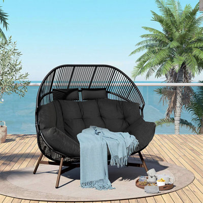 Fauteuil d'appoint moderne en osier 2 places avec coussin Olilawn
