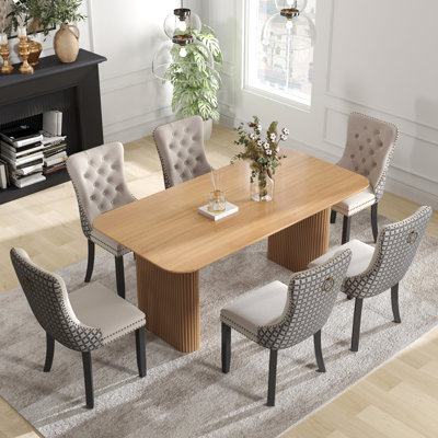 Rectangle Double Pedestal Dining Set with Cream Style Dining Table
