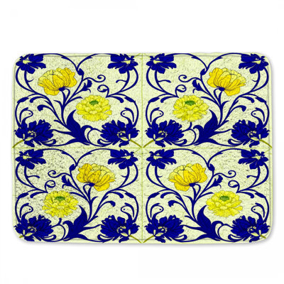 Yellow Blue Floral Bath Mat