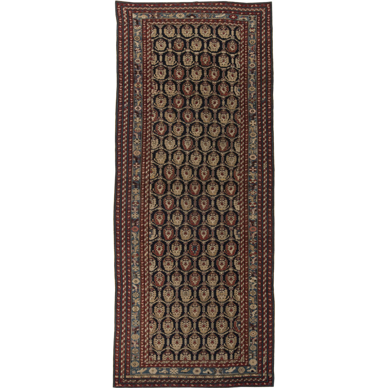 Tapis brun antique en laine tissé à la main 19ème siècle 5 pi 1 po x 12 pi 6 po