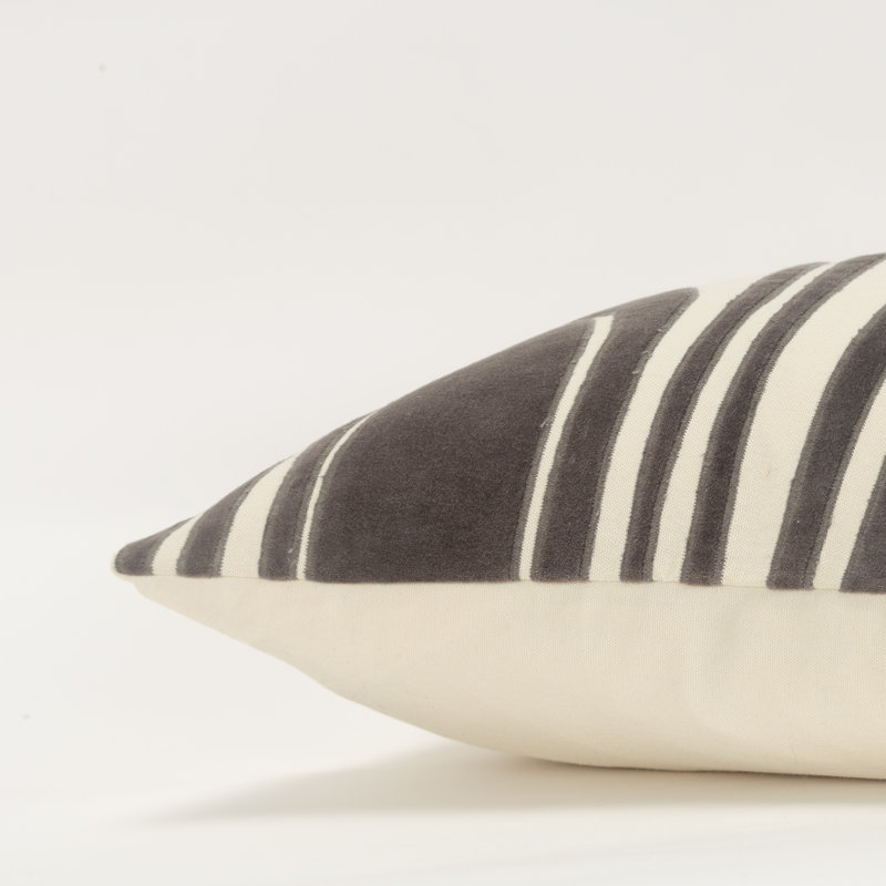 Gray and Beige Embroidered Cotton Lumbar Pillow Set