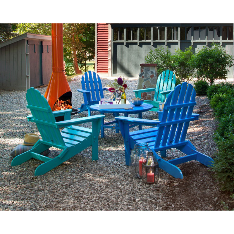POLYWOOD Classic Adirondack Folding Adirondack 5-Piece Conversation Group, Blue