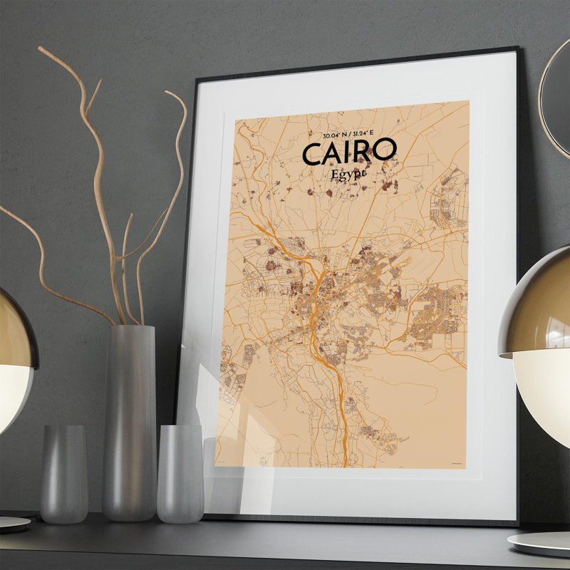 «Cairo City Map», impression rétro, Orange / or pâle, H 36 po x l 24 po x P 0,05 po