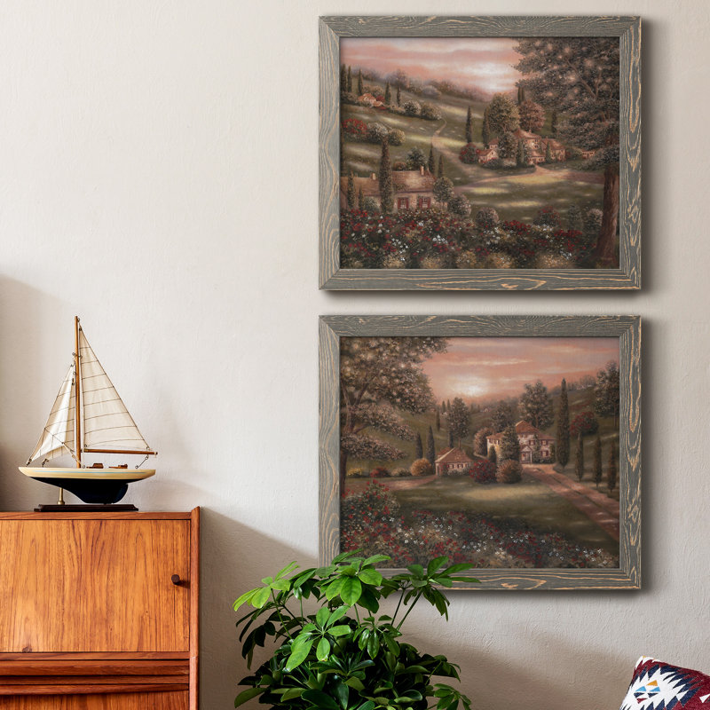 «Evening Tuscany I», ensemble de 2 peintures sur toile encadrées, H 24 po x l 36 po x P 1,5 po, Encadré gris