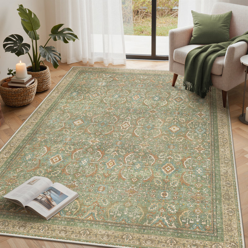 Tapis oriental vert performance Abastos, Rectangle 5 pi x 7 pi, Green