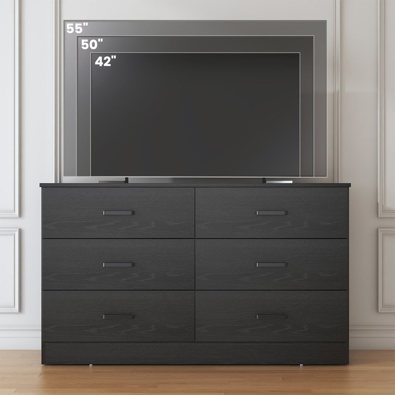 Commode pour chambre à coucher, commode double 6 tiroirs en bois moderne pour le salon de la chambre à coucher
