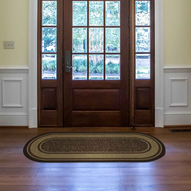 Easy Care Non-Slip Border Design Area Rug For Living Room, Hallway Rug, Oval 1'8" x 4'11"