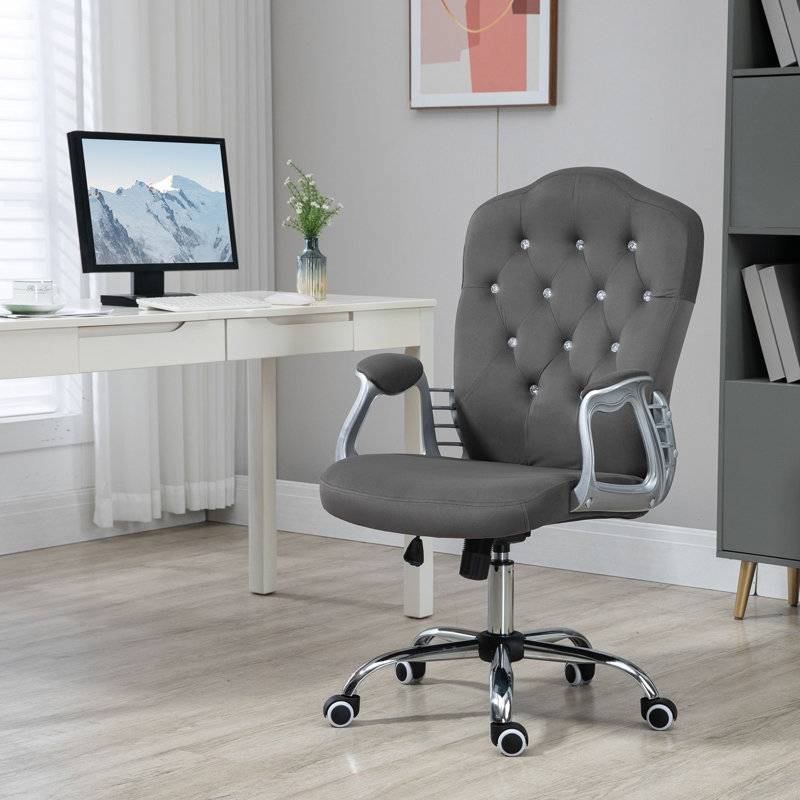 Kimar Chair with Padded Armrests, Dark Gray, Polyester Blend