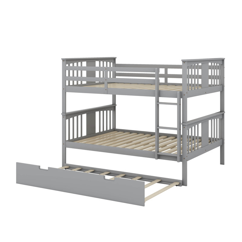 Full Over Full Bunk Bed With Trundle, Grey