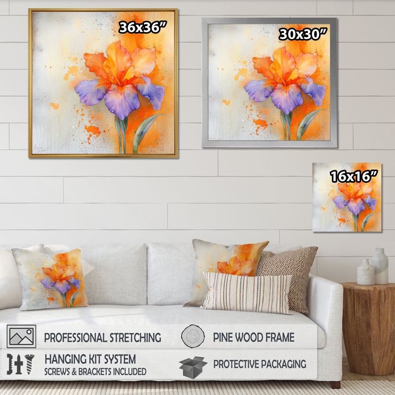 Mauve et orange, rêve éternel d'Iris II - salon d'art mural iris, H 16 po x l 16 po, Reproduction encadrée, Noir