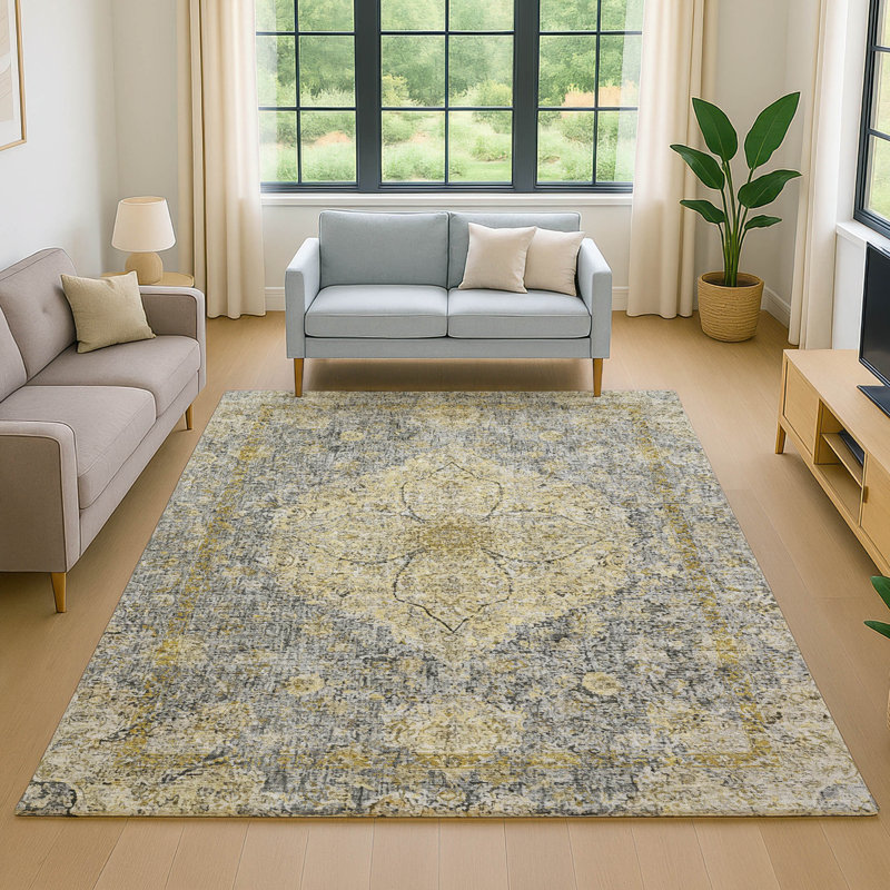 Premium Machine Washable Mayfield AMF2136 global Rug, 8' x 10', Pewter