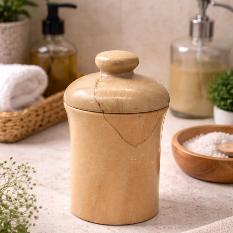 Teak Marble Decorative Jar with Lid – Natural Stone Storage Accent
