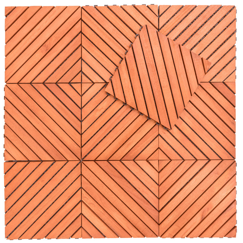Carrelage de terrasse à lattes en eucalyptus à 12 diagonales (ensemble de 10 tuiles)