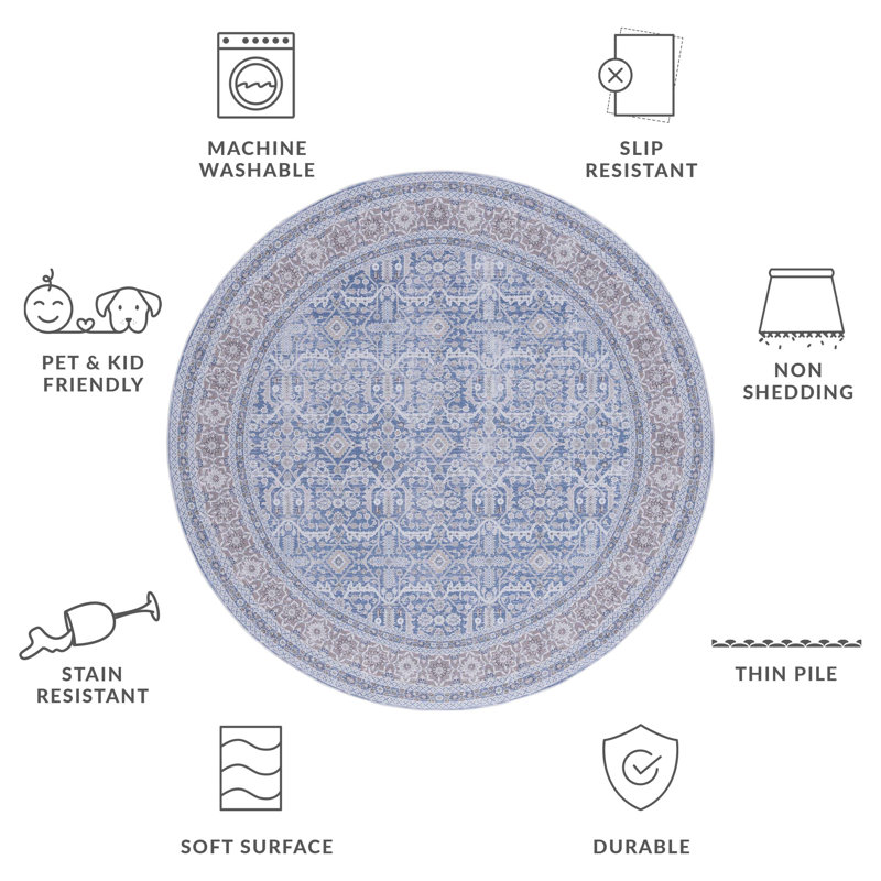 Tucson Performance Machine Washable Oriental Rug, Round 6'