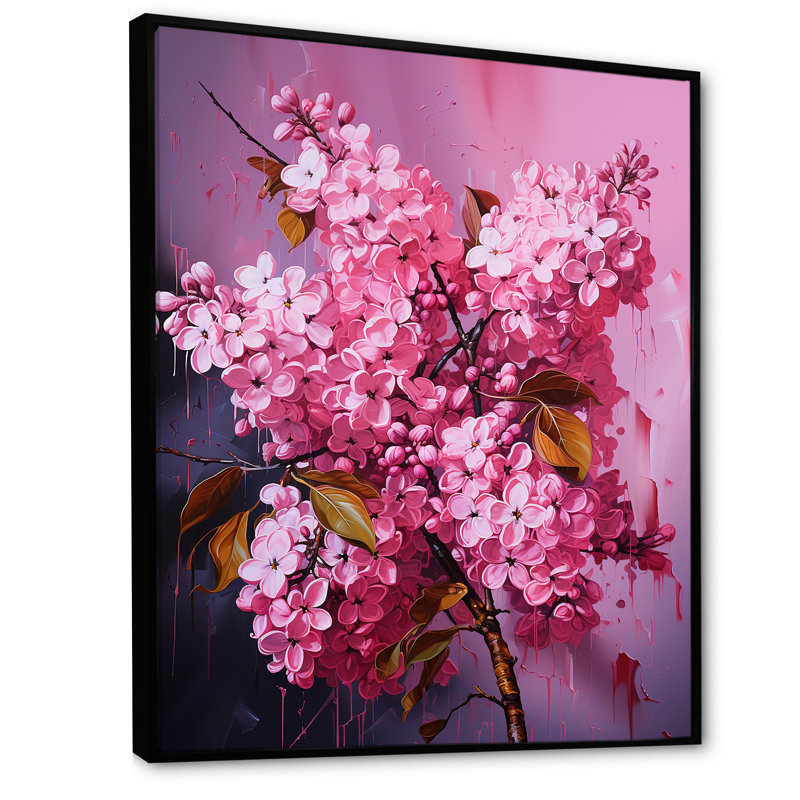 «Neon Pink Lilacs Pop Beauty» - impression, Cadre flottant noir, H 32 po x l 16 po x P 1 po