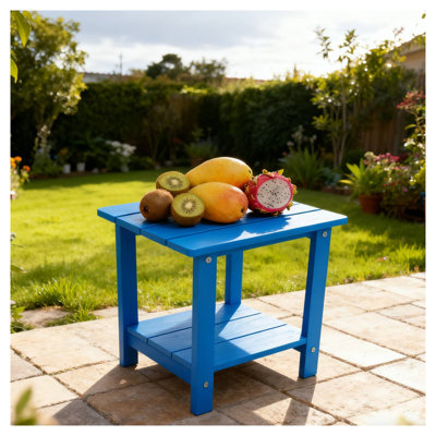 Table d'appoint d'extérieur bleu foncé à double couche pour la terrasse et la pelouse