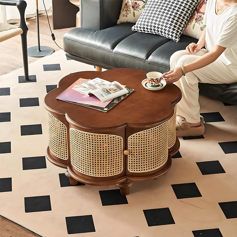 Table basse 31,5 "en bois massif de style français rétro en osier