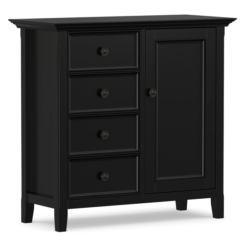 Amherst 37"W Solid Wood Transitional 4-Drawer Storage Cabinet With Adjustable Shelves, Black
