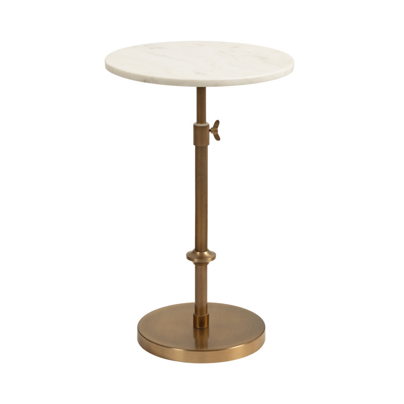 Traditional Adjustable-Height Metal Pedestal Table, White, Gold, 14" W x 14" D