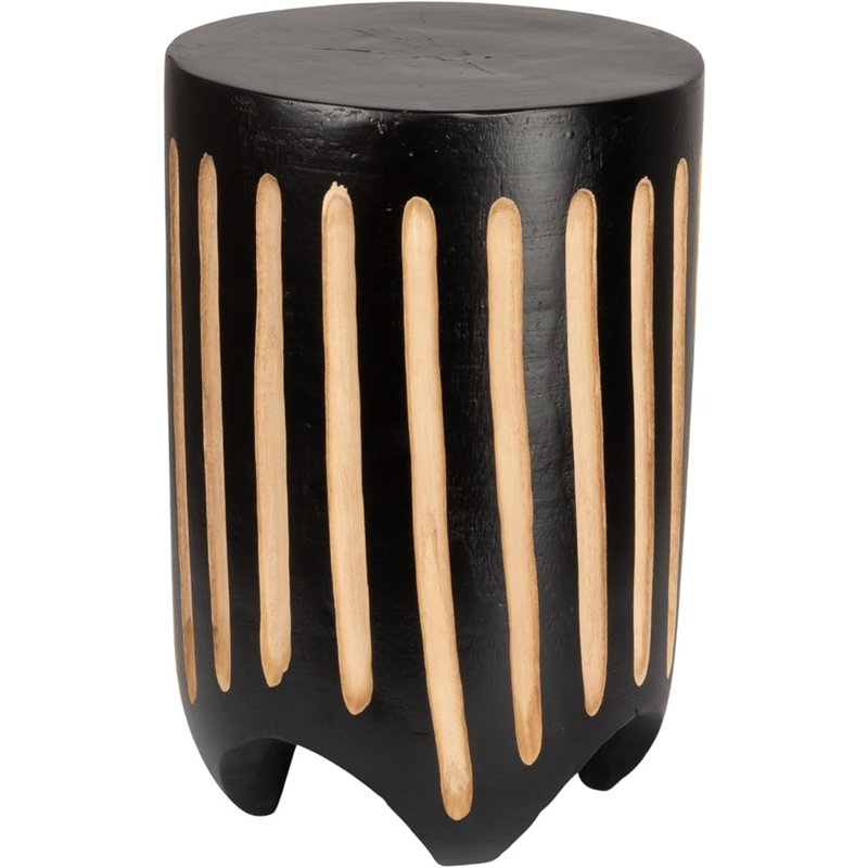 Table d'appoint en bois sculpté à la main à rayures verticales, noir