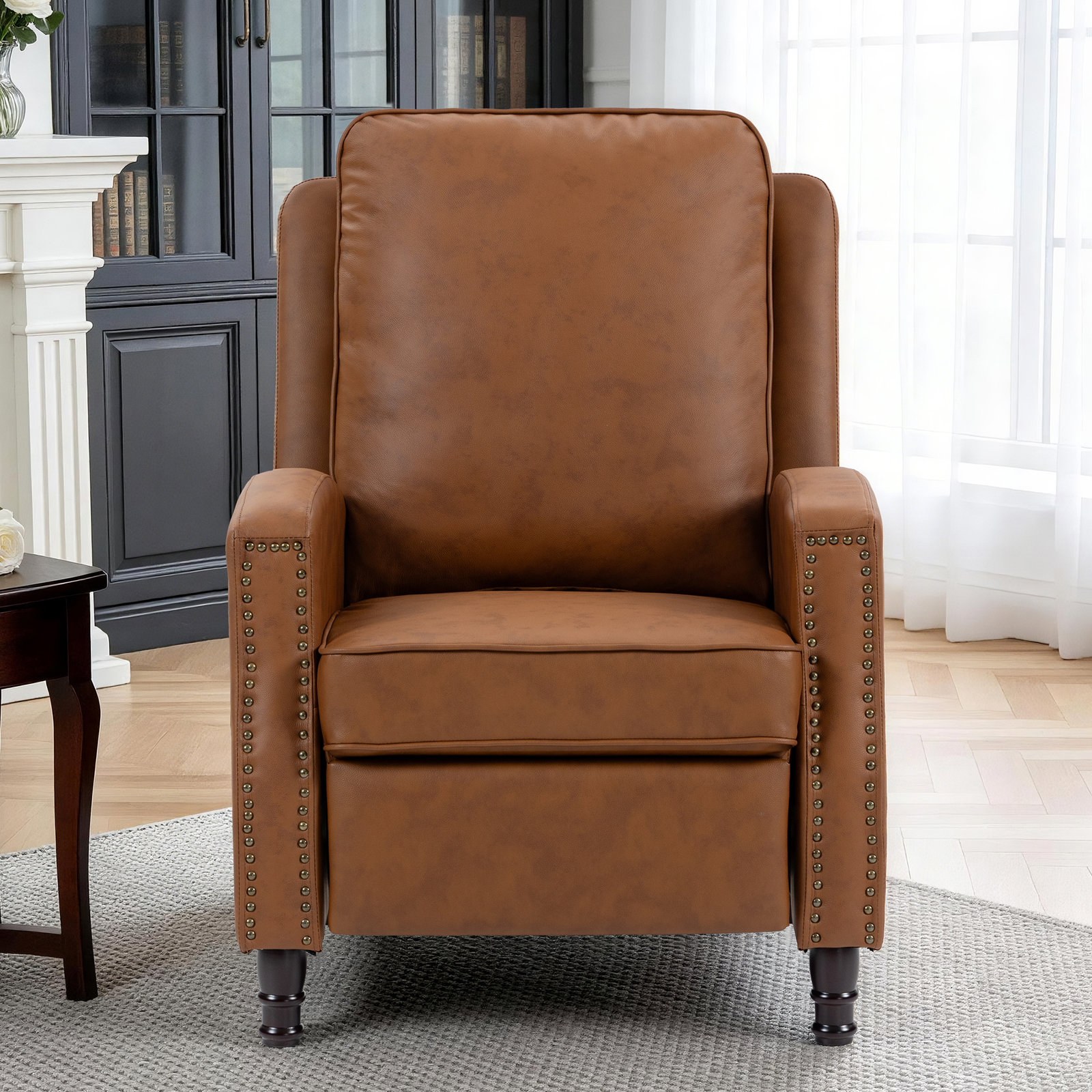 29" Genuine Leather Manual Recliner, Brown