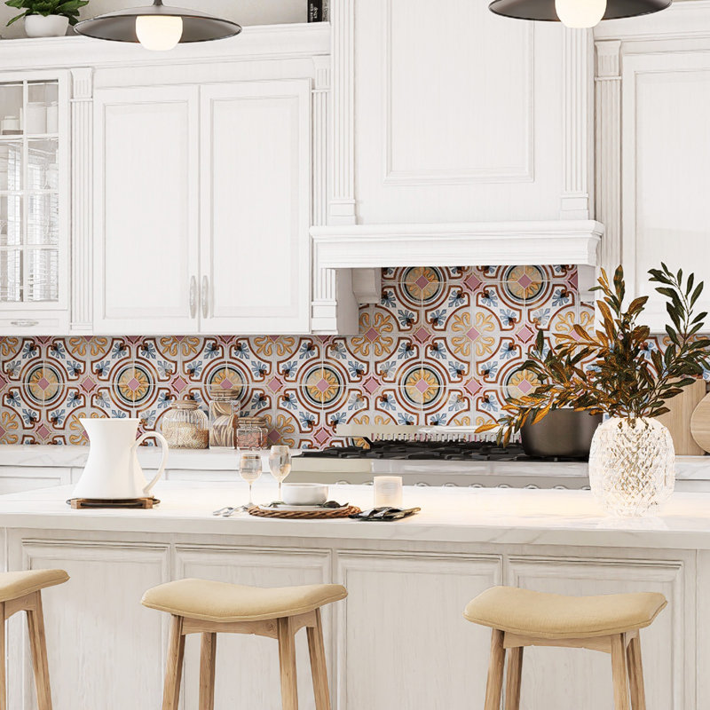 Vaudeville Octagon Deco Diglas W/Taco 7-7/8 In. X 7-7/8 In. Porcelain Floor And Wall Tile, Yellow/Blue/Brown/Pink