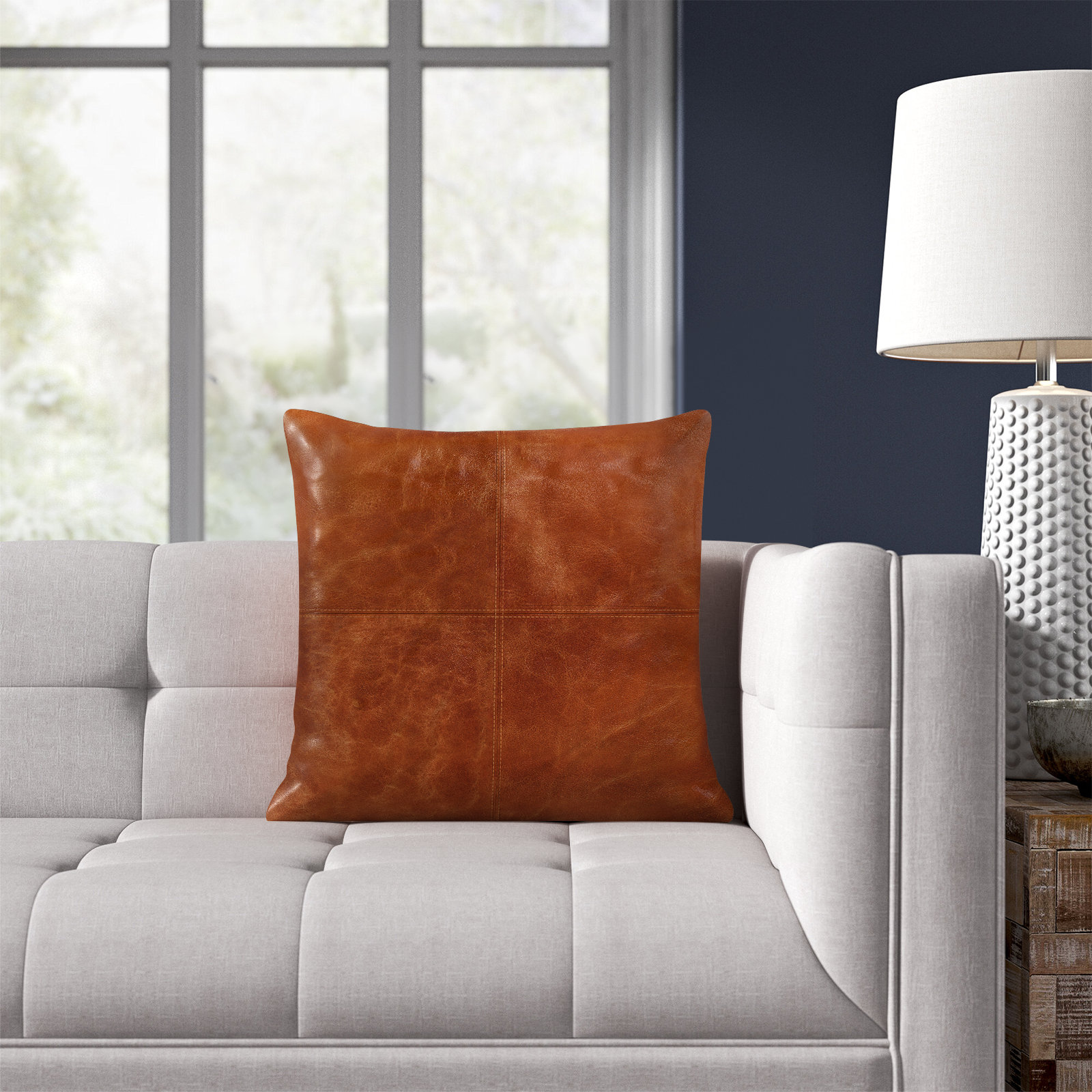 Emily Leather/Suede Throw Pillow, Polyester/Polyfill