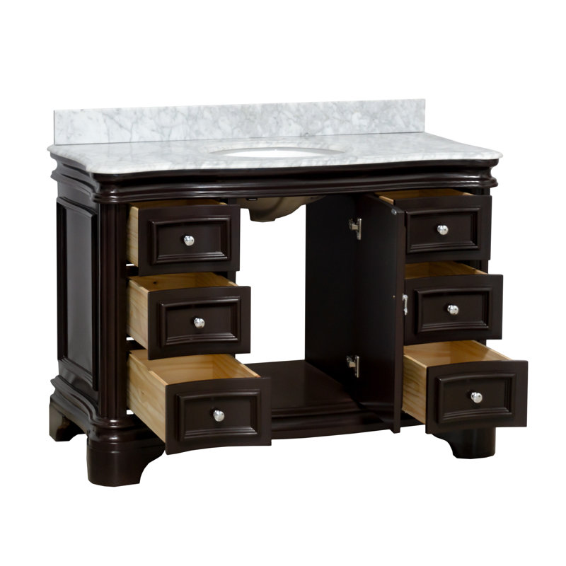 Ensemble de meuble-lavabo simple 48 po avec meuble chocolat et comptoir en marbre de Carrare Twain, Chocolat