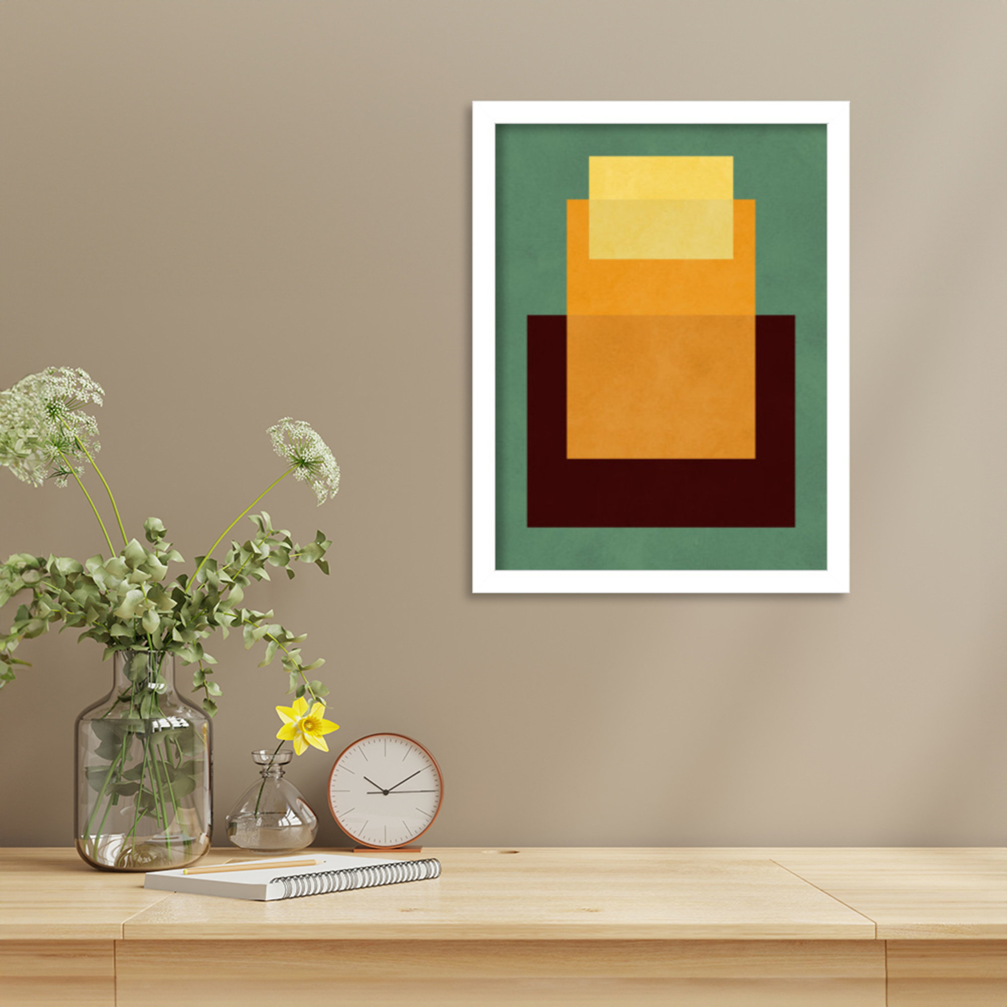 Overlapping geometry 10 by Norvin Wood Framed Wall Art Print, White, 17" H x 13" W, Green/Orange