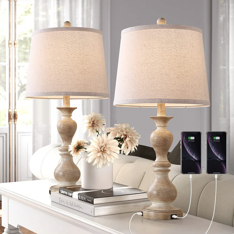 Norene Resin USB Table Lamp, 26" H x 12" W x 12" D, No, Natural