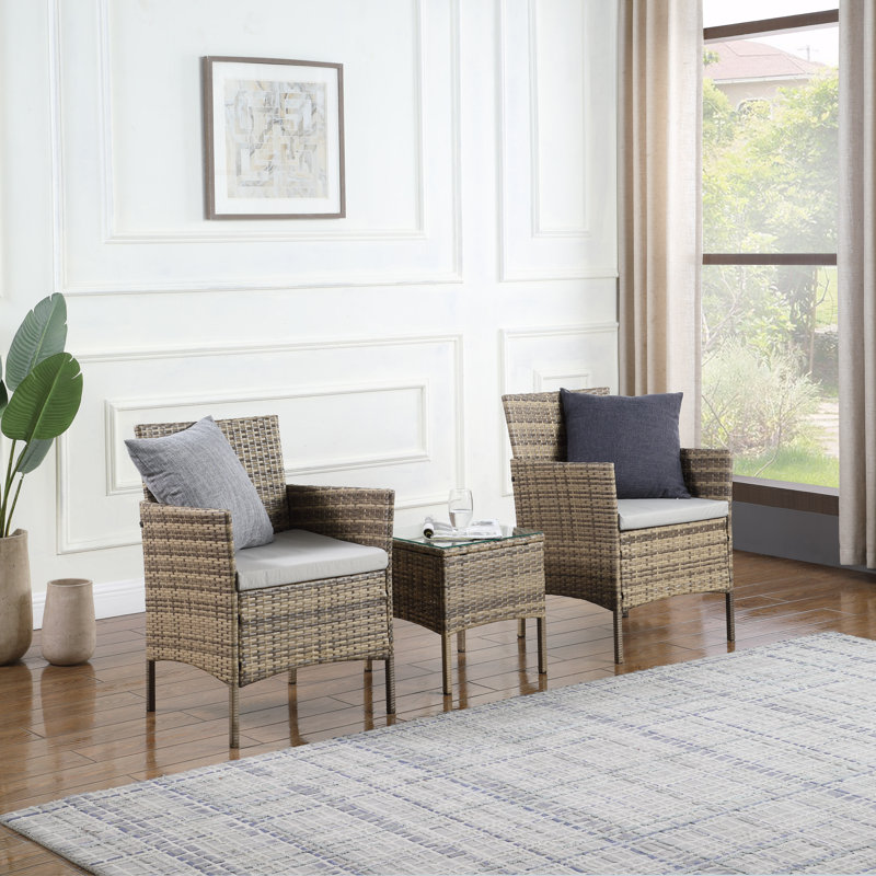 Emilee 2 Seater Rattan Conversation Set, Yellow