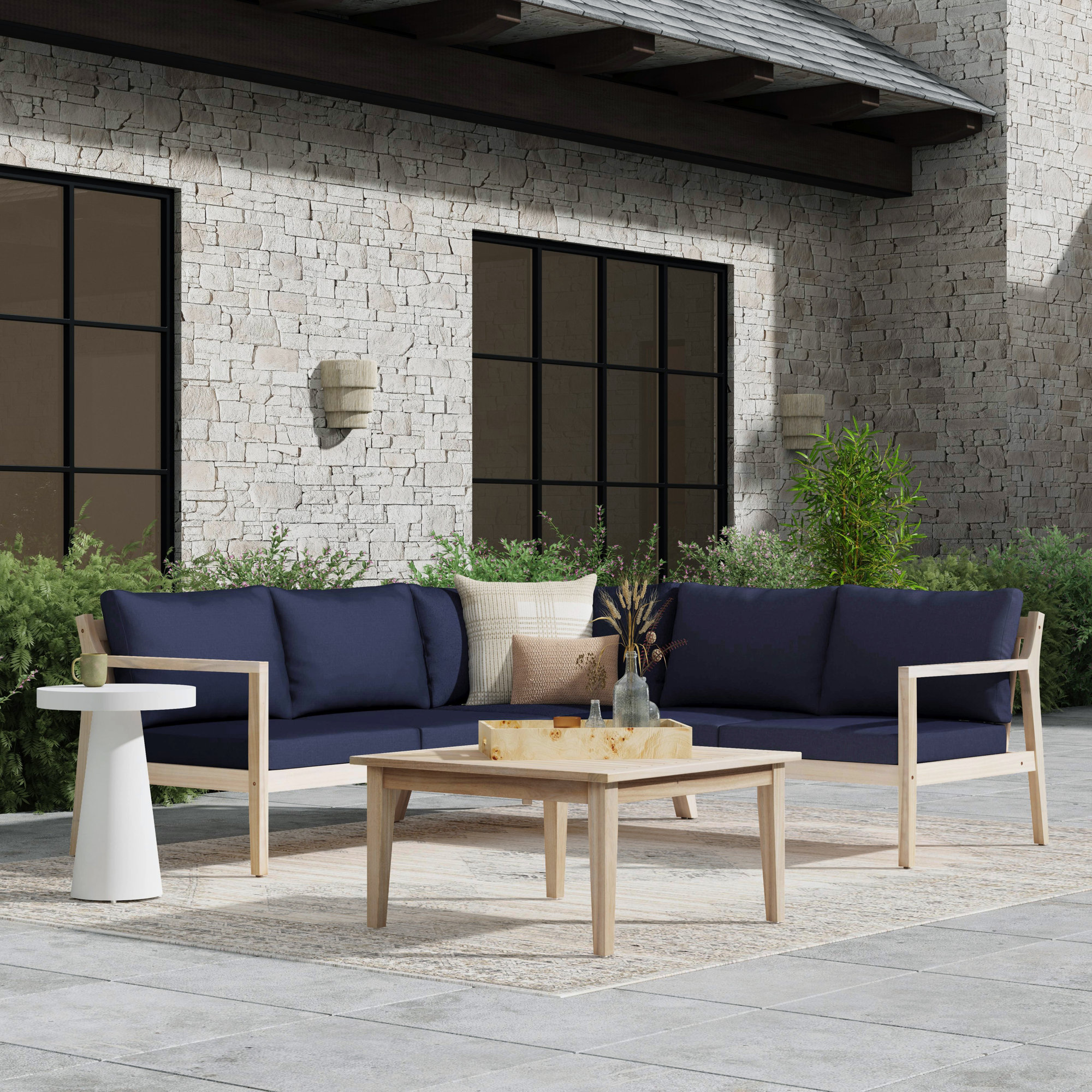 Amina 54" Wide Symmetrical Sectional Seating Group, Navy Performance Olefin