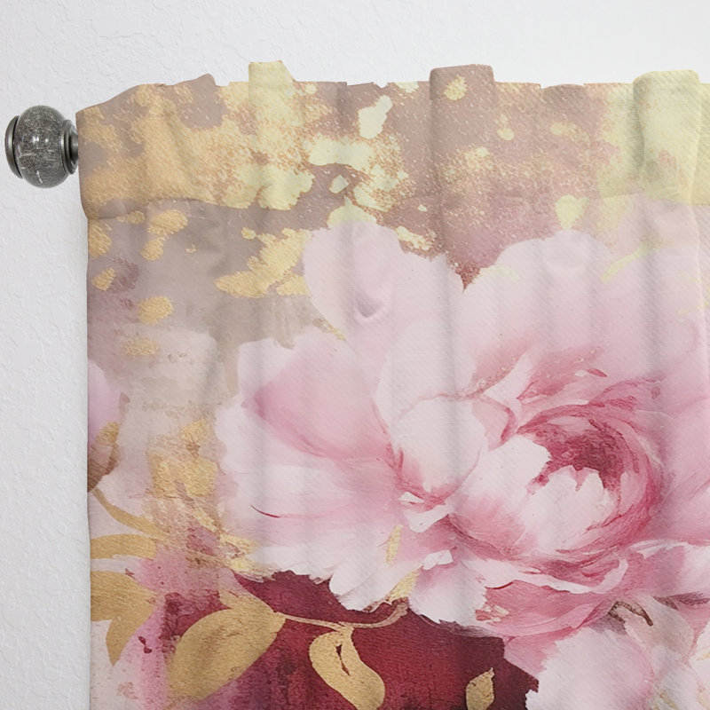 Pink And Gold Peonies In Radiance - Traditional Velvet Curtain - Room Darkening - 1 panel, 52" W x 63" L