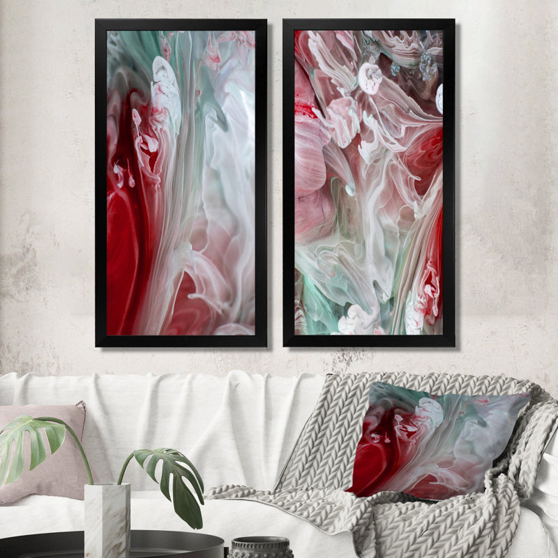 «Liquide Art Ripples in Red & Green», ensemble de 2 impressions sur toile, H 32 po x l 32 po x P 1 po, Cadre photo noir