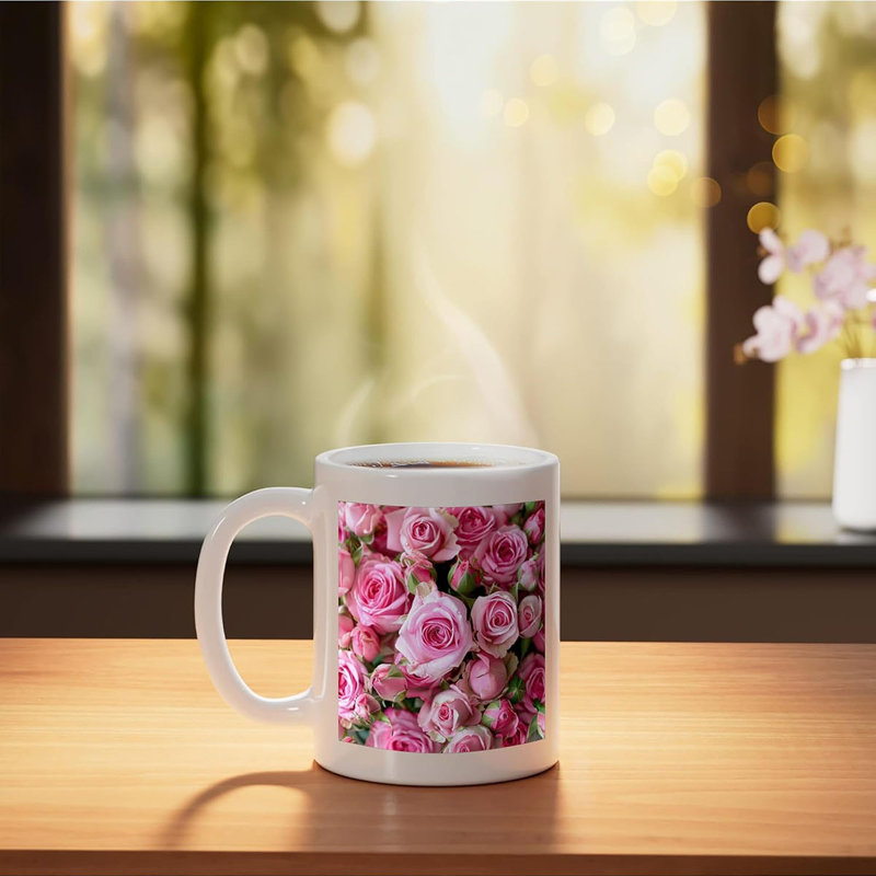 Pink Roses Flowers Ceramic Mug, 11oz