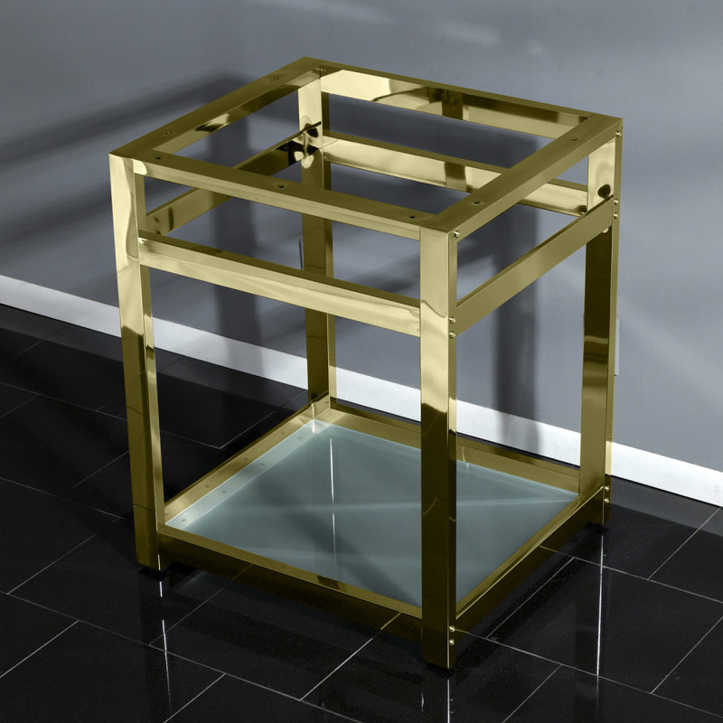 Kingston Brass Kingston Commercial Steel Console Sink Base with Glass Shelf, Brushed Brass
