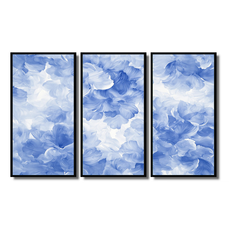 «Aqua Velvet Daisies Flower Flow I» - ensemble d'art mural marguerites, H 28 po x l 36 po, Reproduction avec cadre flottant
