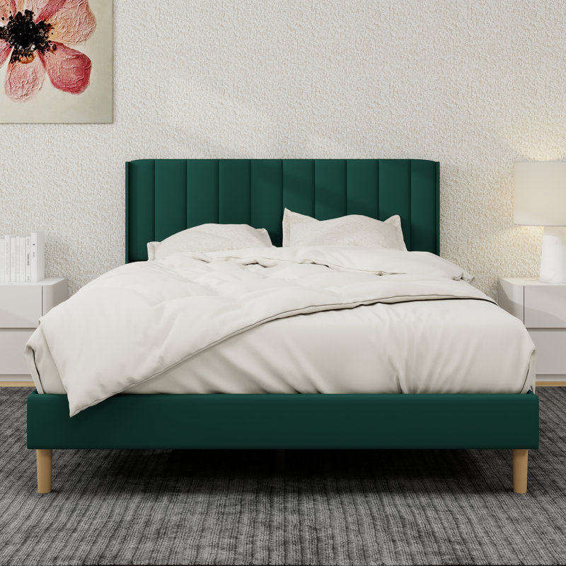 Structure de lit plateforme tapissier, Grand, Vert