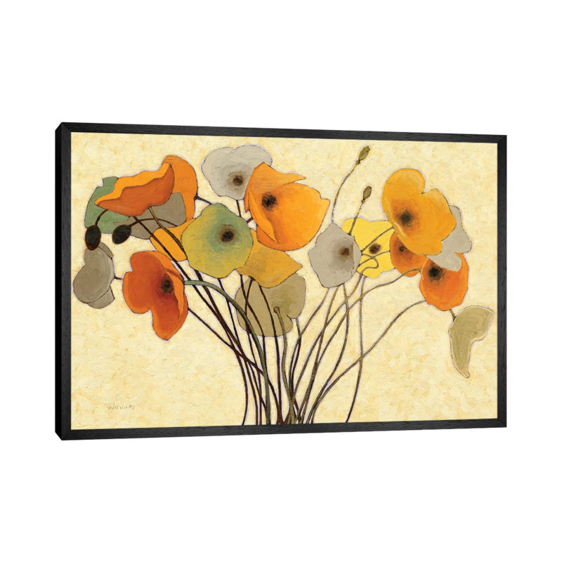 Pumpkin Poppies I by Shirley Novak - Floater Frame Gallery-Wrapped Canvas Giclée on Canvas, 66.04 cm H x 45.72 cm W, Black